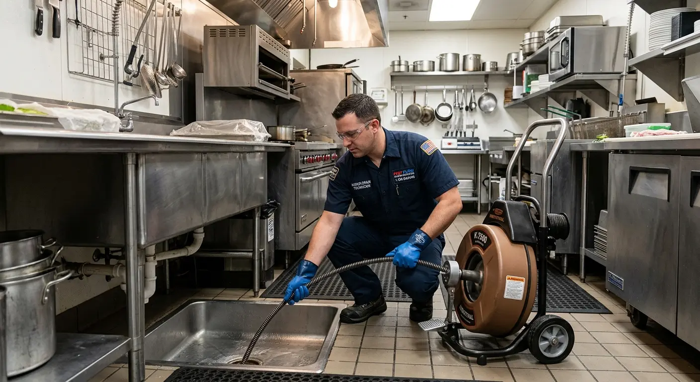 Commercial drain cleaning service in a restaurant kitchen in East Port Orchard